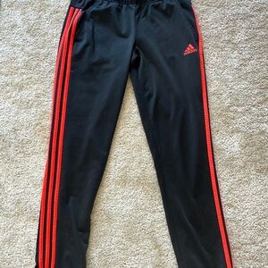 Adidas Kids Black Joggers with Red Stripes